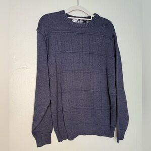 Oscar de la Renta Blue Textured Cable Knit Crew Sweater